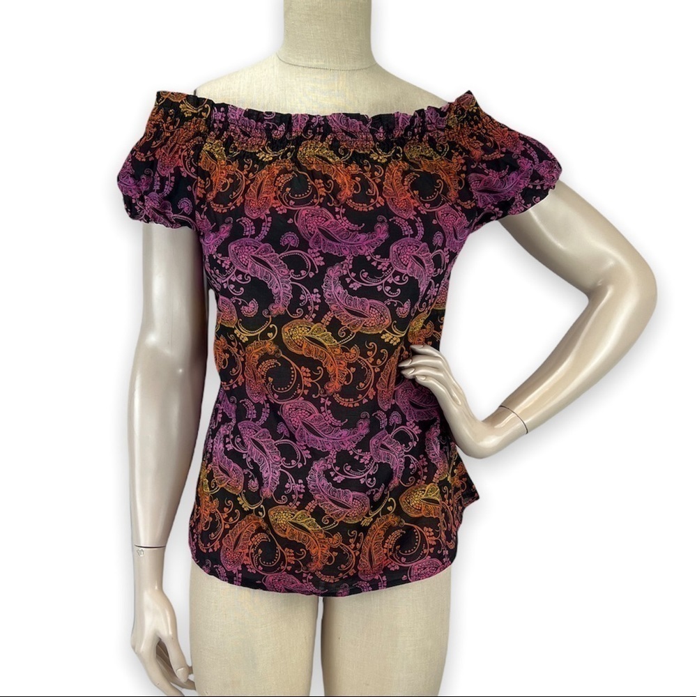 Express Smocked Off Shoulder Paisley Peasant Top Small S